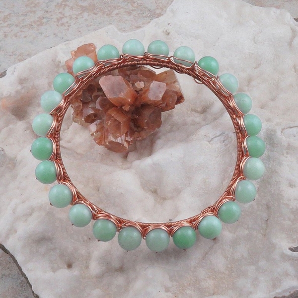 Amazonite Copper Wire Wrapped Bangle Bracelet