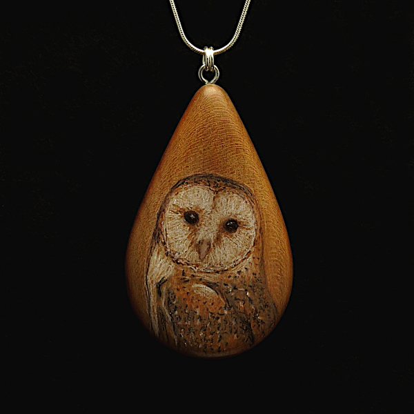 Barn Owl on Cherry Wood Pendant