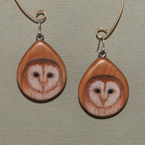 Barn Owl on Cherry Wood Earrings