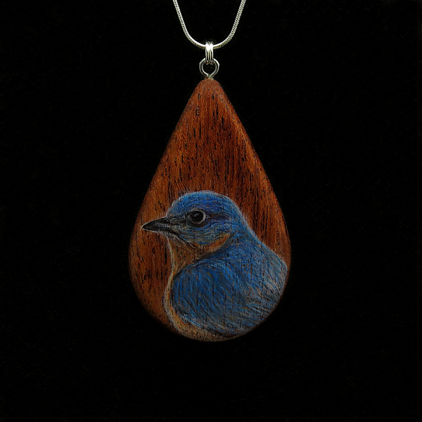 Eastern Bluebird on Bubinga Wood Pendant