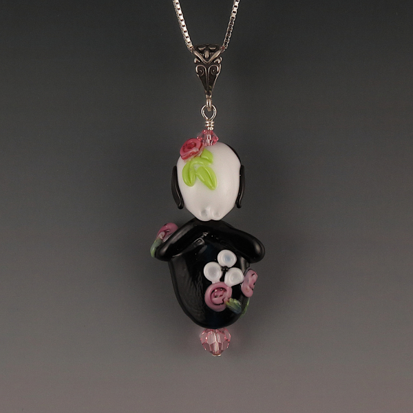 Artisan Lampwork Owl on Birdhouse Pendant Sterling Silver