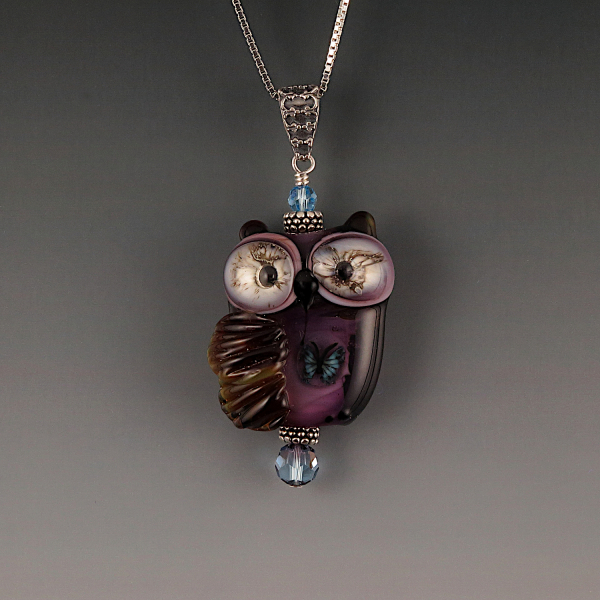 Lampwork Owl Pendant Sterling Silver GRIFFIN
