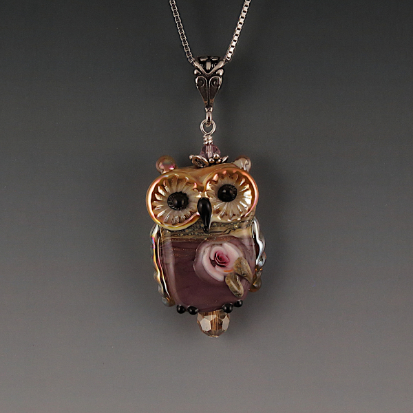 Lampwork Owl Pendant Sterling Silver BELINDA