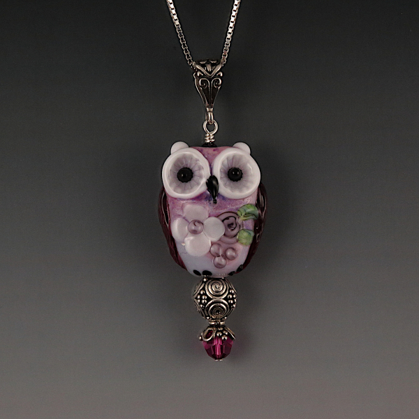 Lampwork Owl Pendant Sterling Silver MELODY