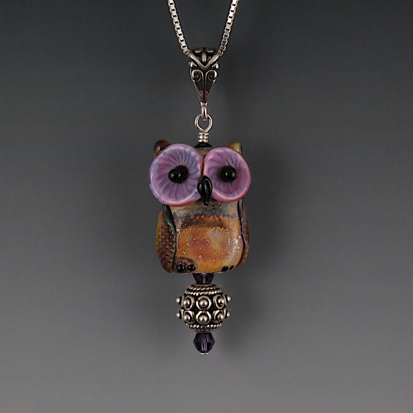 Lampwork Owl Pendant Sterling Silver APOLLO