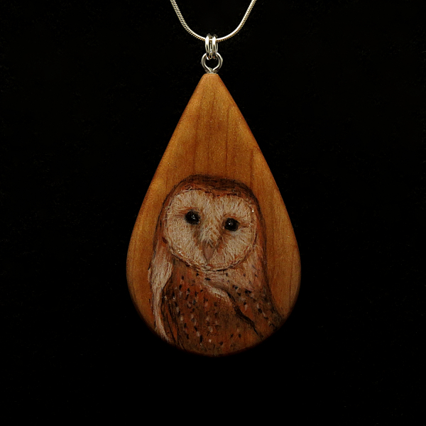 Barn Owl on Cherry Wood Pendant