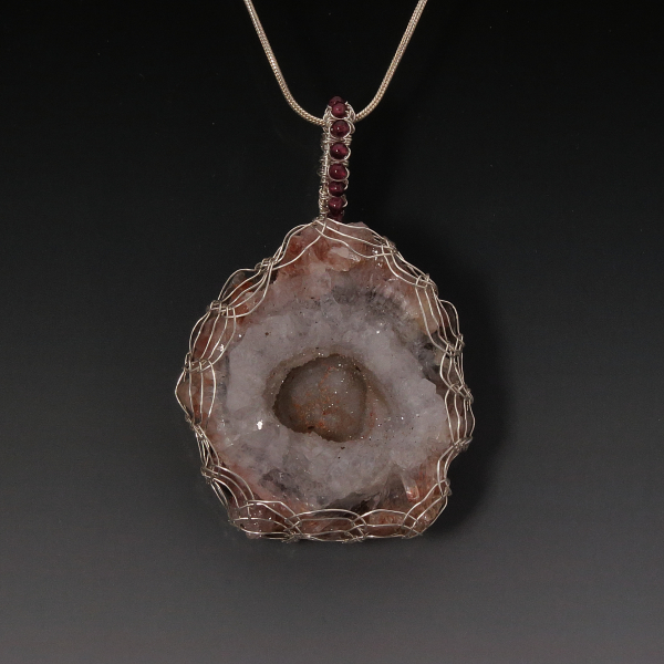 Chalcedony Druzy Rosette Pendant Necklace