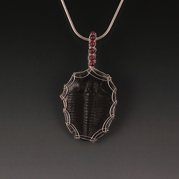 Trilobite Fossil Pendant Necklace Sterling Silver Viking Knit Wire Wrapped
