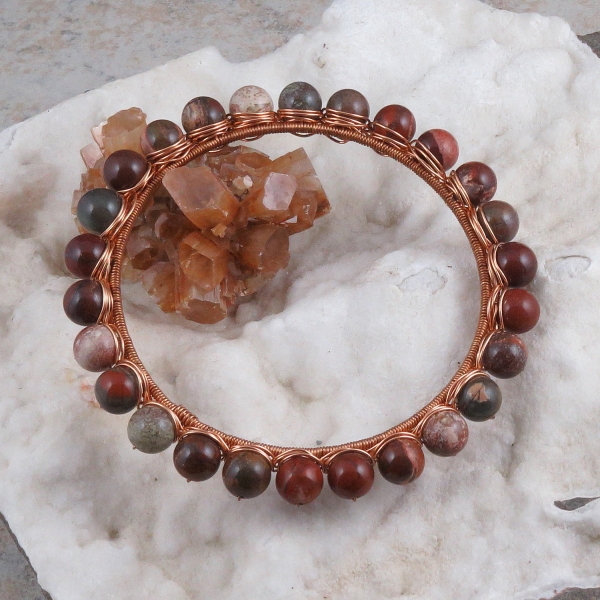 Brecciated Jasper Copper Wire Wrapped Bangle Bracelet