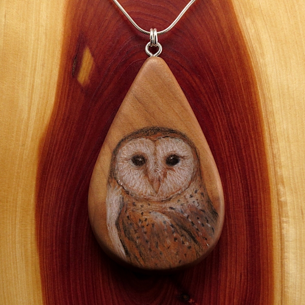 Barn Owl on Cherry Wood Pendant