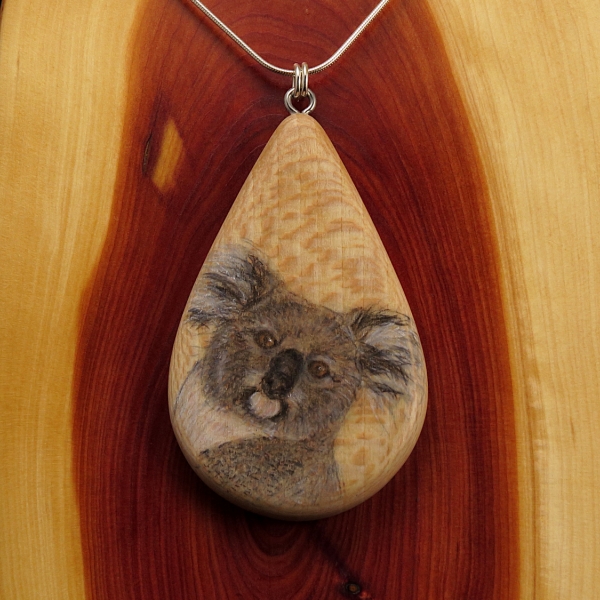 Koala on Quarter Sawn Ash Wood Pendant