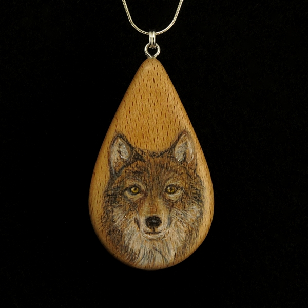 Wolf on Beechnut Wood Pendant