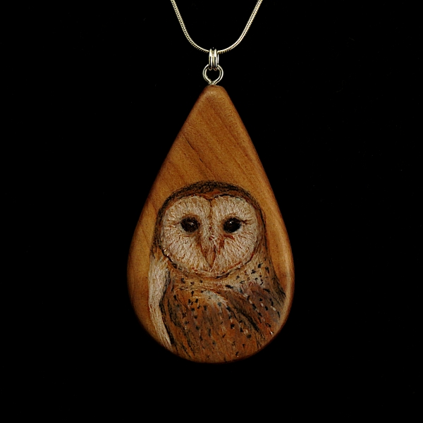 Barn Owl on Cherry Wood Pendant