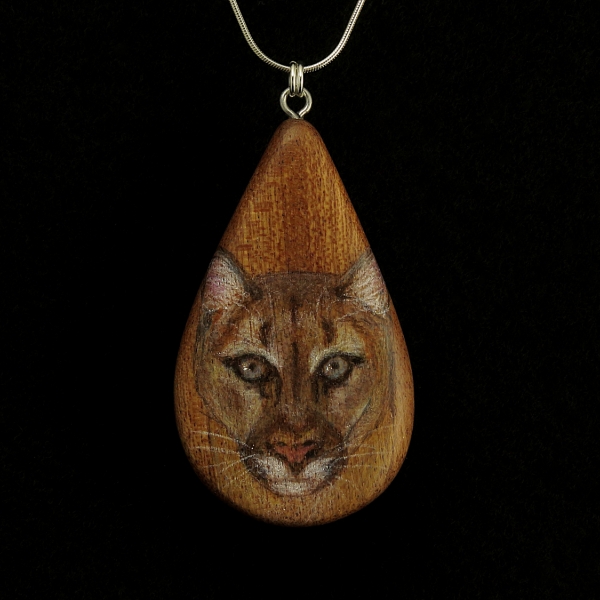 Cougar on Sappel Ribbon Wood Pendant