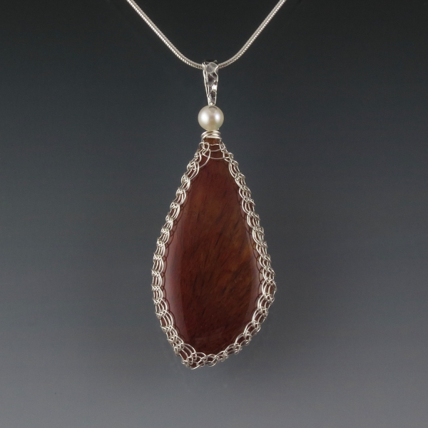Sagenite Agate Pendant Necklace Sterling Silver Viking Knit Wire Wrapped