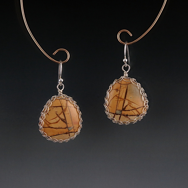 Cherry Creek Jasper Earrings Sterling Silver Viking Knit Wire Wrapped