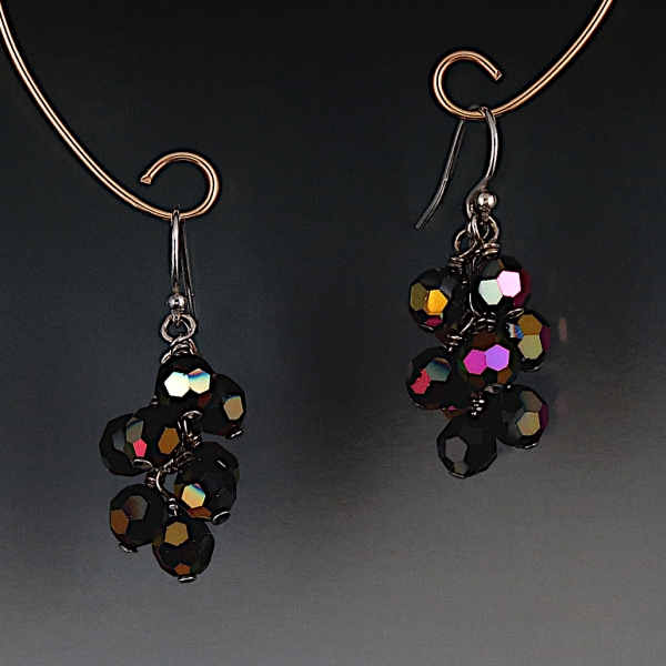 High Quality European Crystal Cluster Earrings - Jet Astral Pink