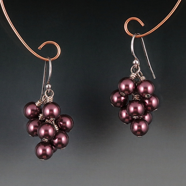 Swarovski Crystal Pearl Cluster Earrings - Burgundy