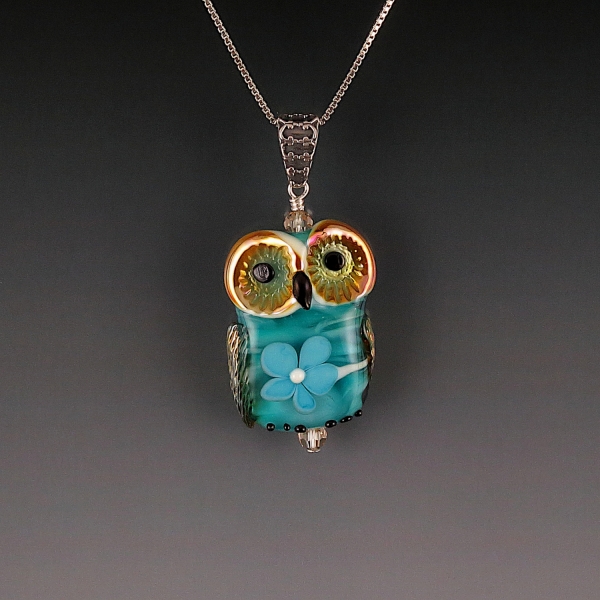 Lampwork Owl Pendant Sterling Silver PHOEBE