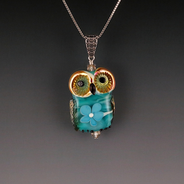 Lampwork Owl Pendant Sterling Silver PHOEBE