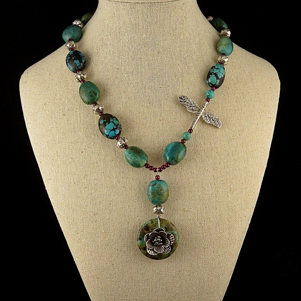 Turquoise and Vintage Hill Tribe Silver Necklace