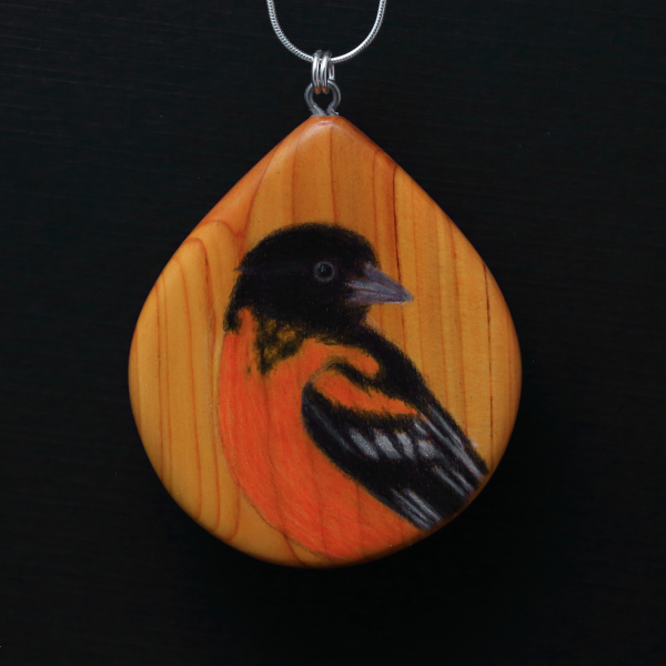 Baltimore Oriole on Juniper Wood Pendant