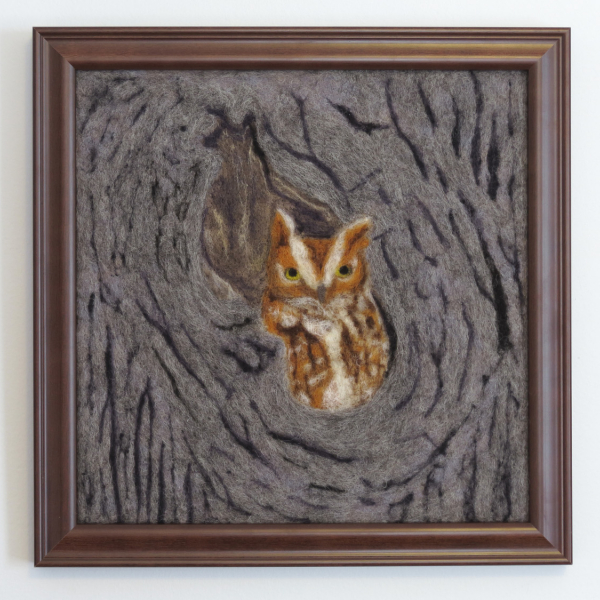 Eastern Screech Owl Needle Felted Wool Painting