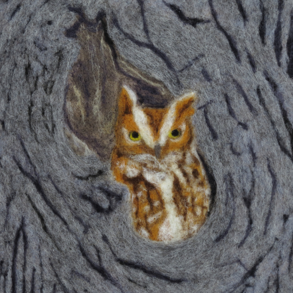 Eastern Screech Owl Needle Felted Wool Painting