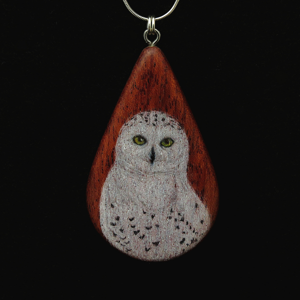 Snowy Owl on Bubinga Wood Pendant