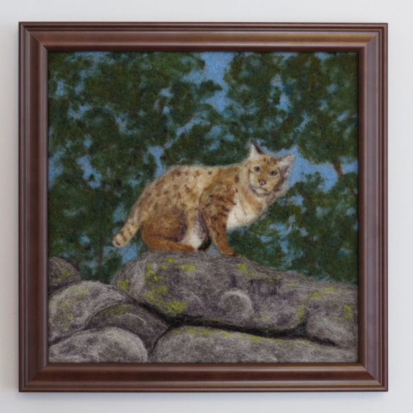 Bobcat Needle Felted Wool Painting