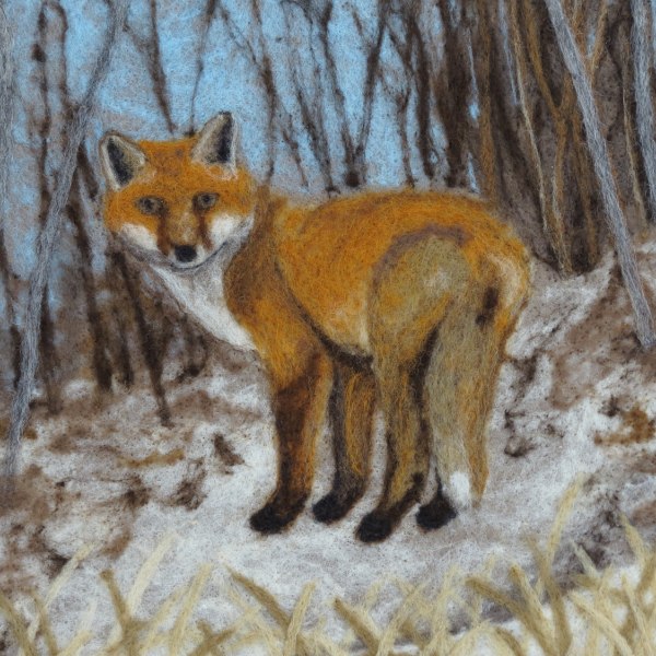 Red Fox Needle Felted Wool Painting