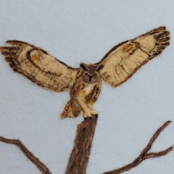 Great Horned Owl Needle Felted Wool Painting