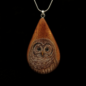 Barred Owl on Sappel Ribbon Wood Pendant
