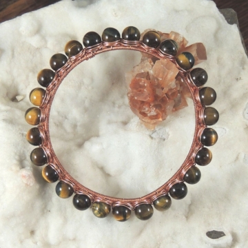 Blue Tiger Eye Copper Wire Wrapped Bangle Bracelet Blue Tiger Eye Copper Wire Wrapped Bangle Bracelet