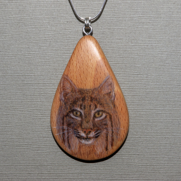 Bobcat on Beechnut Wood Pendant Bobcat on Beechnut Wood Pendant