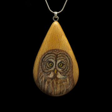 Great Gray Owl on Beechnut Wood Pendant Great Gray Owl on Beechnut Wood Pendant