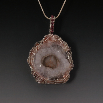 Chalcedony Druzy Rosette Pendant Necklace