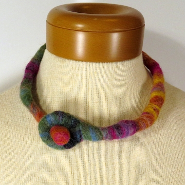 Felted Wool Necklace -Rainbow
