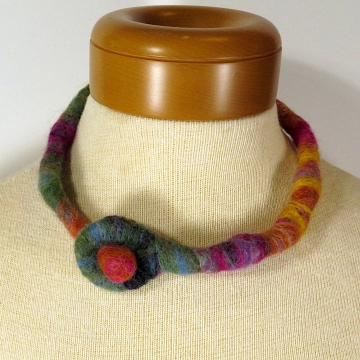Felted Wool Necklace - Rainbow Felted Wool Necklace -Rainbow