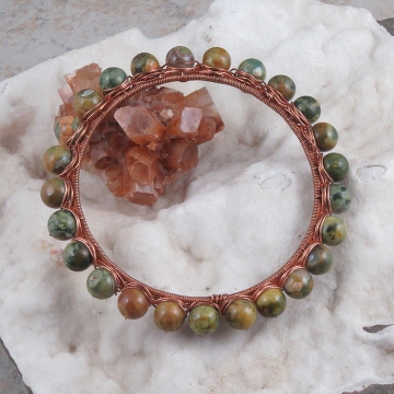 Rainforest Jasper Copper Wire Wrapped Bangle Bracelet