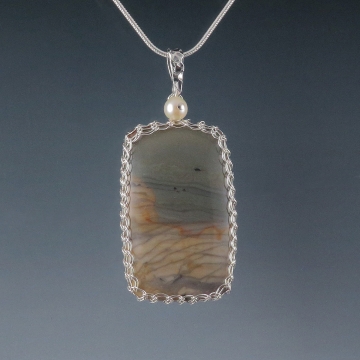Willow Creek Jasper Pendant Necklace Sterling Silver Viking Knit Wire Wrapped