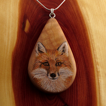 Red Fox on Cherry Wood Pendant
