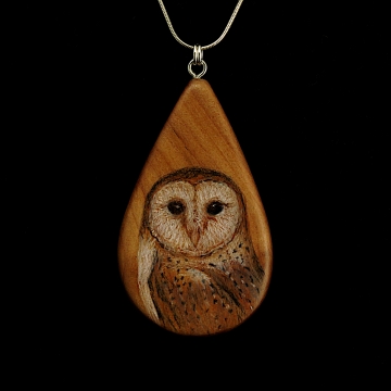 Barn Owl on Cherry Wood Pendant