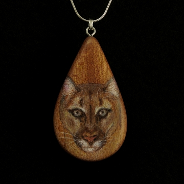 Cougar on Sappel Ribbon Wood Pendant Cougar on Sappel Ribbon Wood Pendant