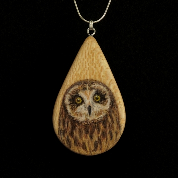 Short Eared Owl on Quarter Sawn Ash Wood Pendant Short Eared Owl on Quarter Sawn Ash Wood Pendant