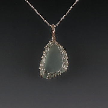 Lake Huron Beach Glass Pendant Necklace Sterling Silver Viking Knit Wire Wrapped Lake Huron Beach Glass Pendant Necklace Sterling Silver Viking Knit Wire Wrapped