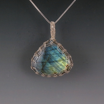 Labradorite Pendant Necklace Sterling Silver Viking Knit Wire Wrapped