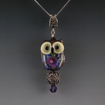 Lampwork Owl Pendant Sterling Silver BERNICE