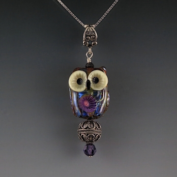 Lampwork Owl Pendant Sterling Silver BERNICE Lampwork Owl Pendant Sterling Silver BERNICE