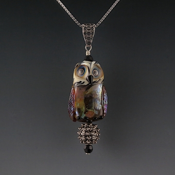 Lampwork Owl Pendant Sterling Silver BEATRICE